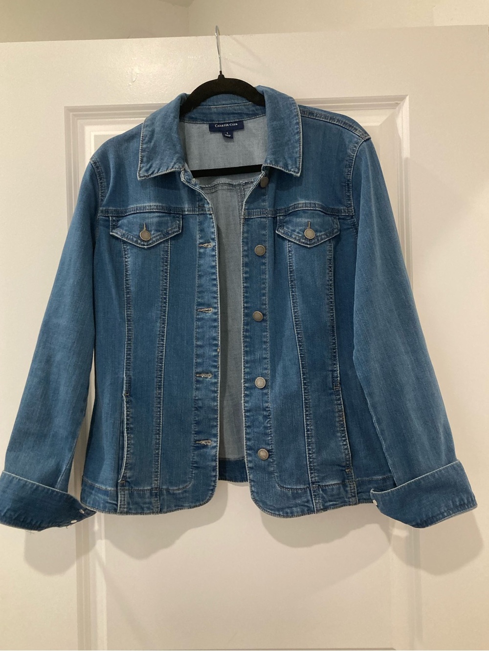 Charter Club Classic Medium Wash Blue Denim Jacket - Size L